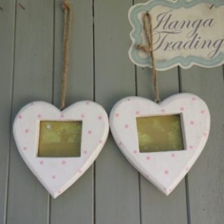 PE27:PACK OF 2 15CM WHITE HEART FRAME/PINK DOTS