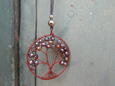 BAC10: Earth Stone PURPLE BEADS "TREE" NECKLACE
